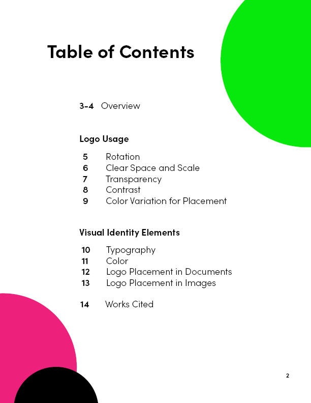 BeatsFest style guide table of contents.