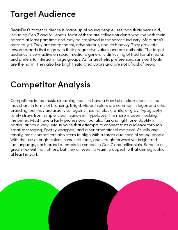 Target audience and competitor analysis for the BeatsFest style guide.