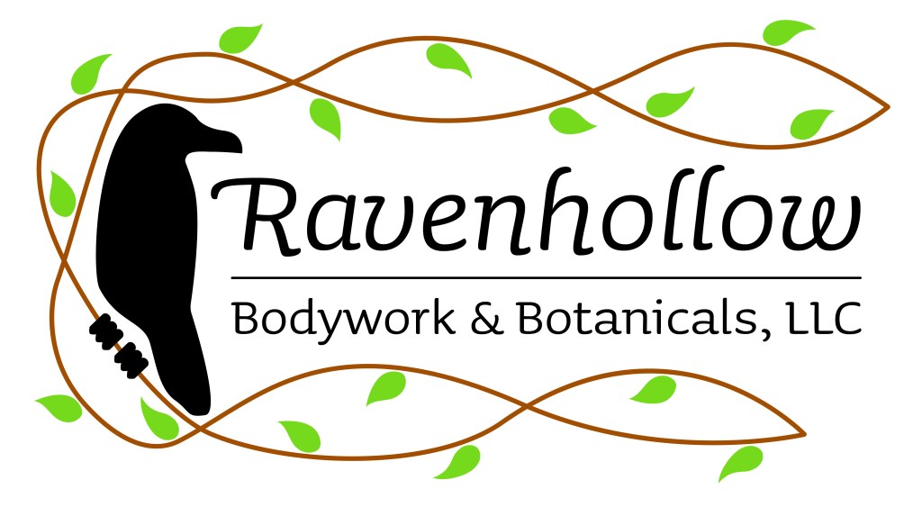 Different color variation of Ravenhollow Bodywork & Botanicals LLC logo.